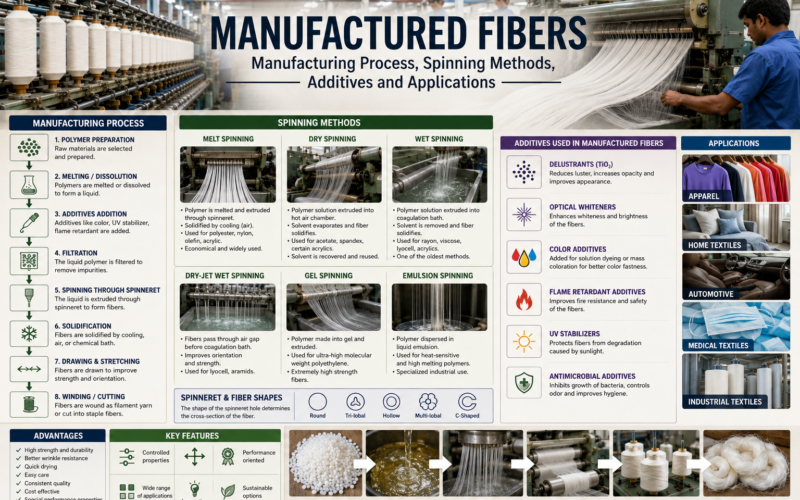 Manufactured Fibers: Manufacturing Process, Spinning Methods, Additives and Applications