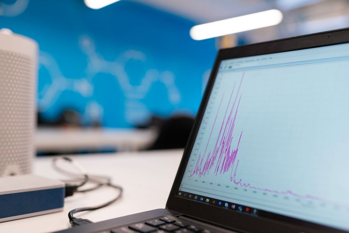 Laptop screen displaying business analytics graphs and performance charts